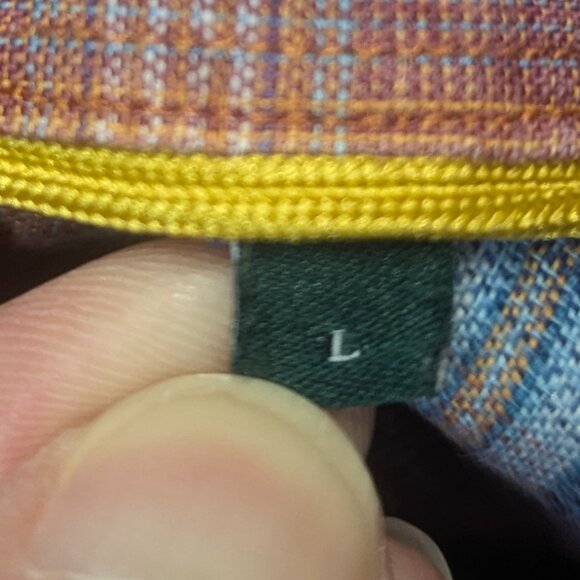 Robert Talbott Size Large Orange/Blue Plaid Button Down in 100% Linen - Picture 9 of 16